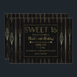 Black & Gold Art Deco Sweet 16 Geburtstagsparty Einladung<br><div class="desc">Anpassen für jedes Ereignis</div>