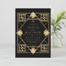 Black & Gold Art Deco Wedding Invitation 