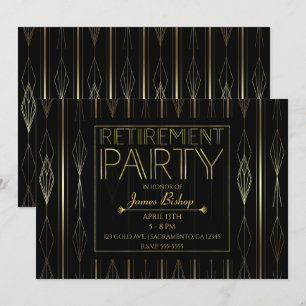 Black & Gold Art Deco Work Job Retirement Party Einladung