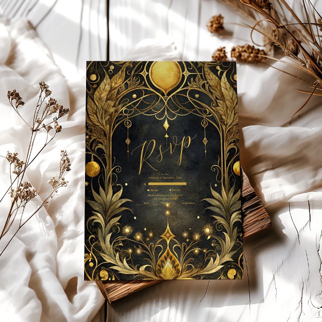 Black Gold Art Nouveau Hochzeit RSVP Karte (Von Creator hochgeladen)