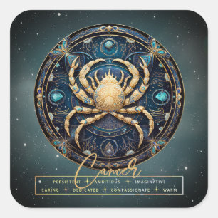 Black Gold Astrology Crab Symbol Star Signature Kr Quadratischer Aufkleber
