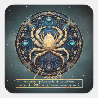 Black Gold Astrology Crab Symbol Star Signature Kr Quadratischer Aufkleber