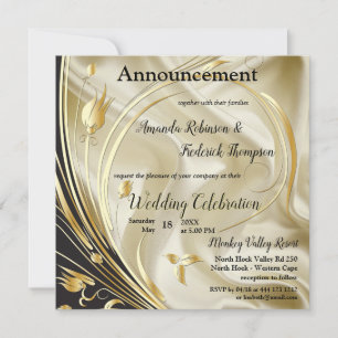 Black & Gold auf Champagner-Seidenhochzeit Ankündigung