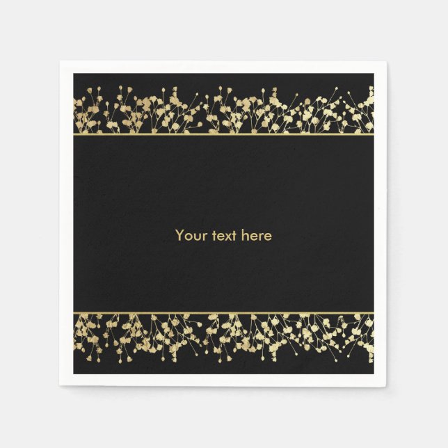 Black & Gold Babys Breath Wedding Napkins Serviette (Vorderseite)