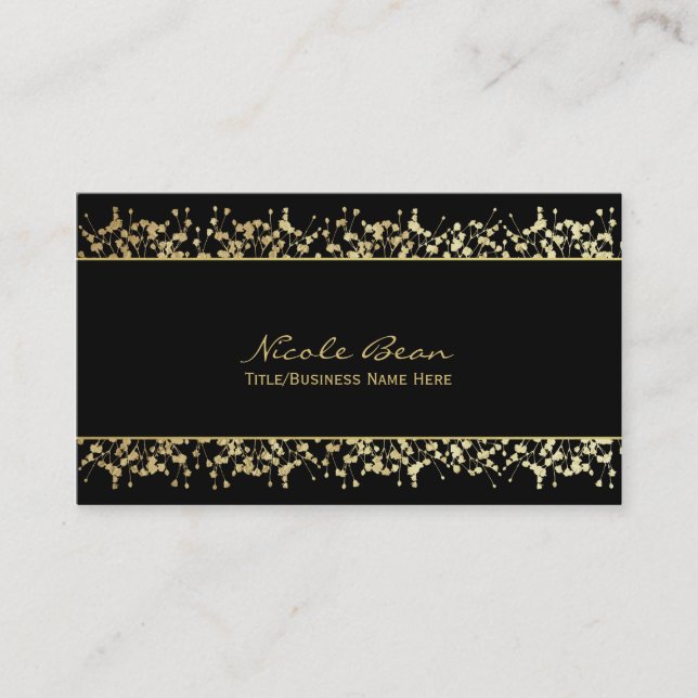 Black & Gold Babys Respire Floral Carte de visite (Devant)
