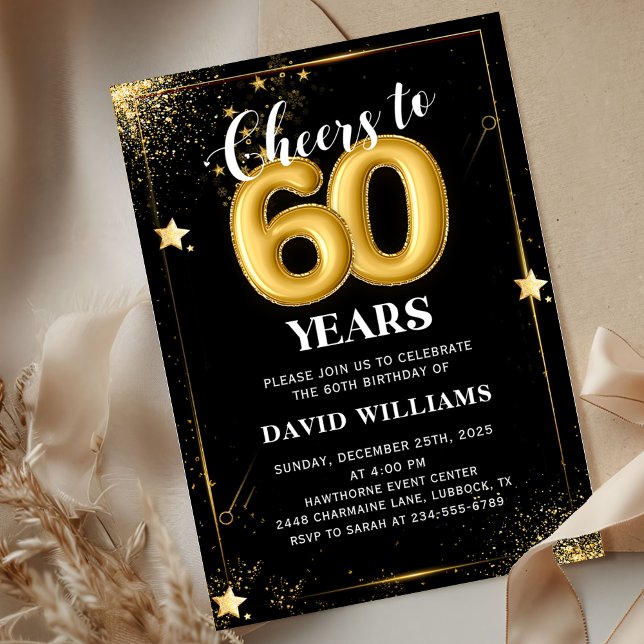 Black Gold Ballons 60. Geburtstagsparty Einladung (Von Creator hochgeladen)