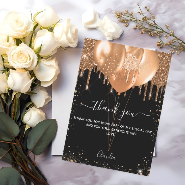 Black Gold Ballons zum Geburtstag Dankeschön Karte (Von Creator hochgeladen)