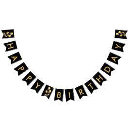Black Gold Balloon Chic Happy Birthday Wimpelkette