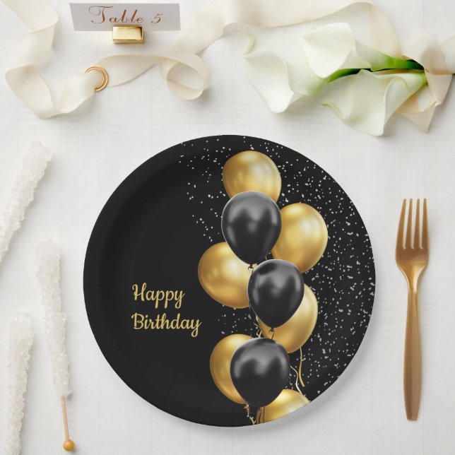 Black Gold Balloon Chic Pappteller (Hochzeit)