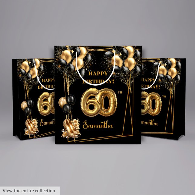 Black Gold Balloons 60e Anniversaire Cadeau Sac ( Black Gold Balloons 60th Birthday Gift Bag)