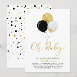 Black & Gold Balloons | Oh Baby Boy Baby Dusche Einladung