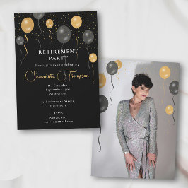 Black & Gold Balloons Retirement Party Foto Einladung