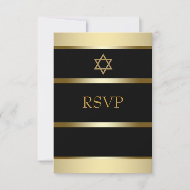Black Gold Bar Mitzvah UAWG RSVP Karte (Vorderseite)