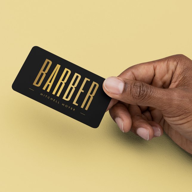 Black & Gold Barber Friseur Salon Minimalistisch Visitenkarte (Von Creator hochgeladen)