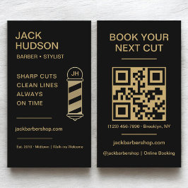 Black Gold Barbershop Barber Haircut QR Code Visitenkarte