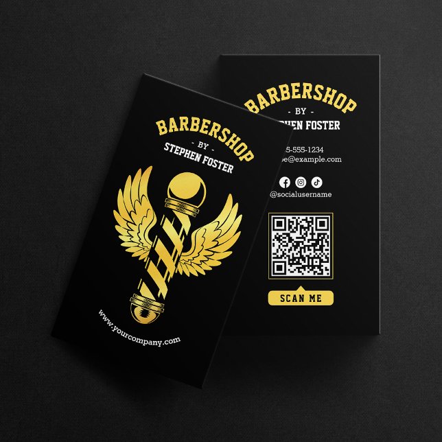 Black Gold Barbershop Barber Pole Barber Shop Visitenkarte (Von Creator hochgeladen)