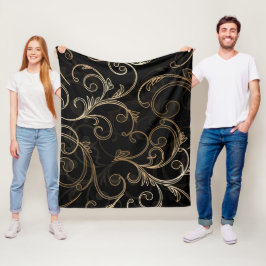 Black Gold Baroque Fleece Blanket