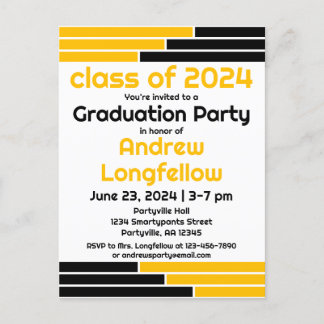 Black & Gold Bars Graduation Party Einladungspostkarte