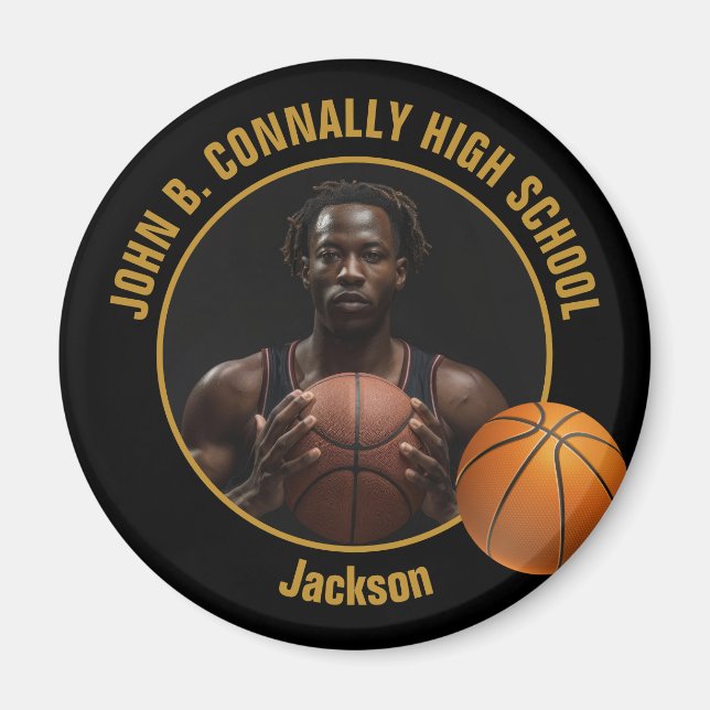 Black Gold Basketball Player Photo Magnet (Vorne)