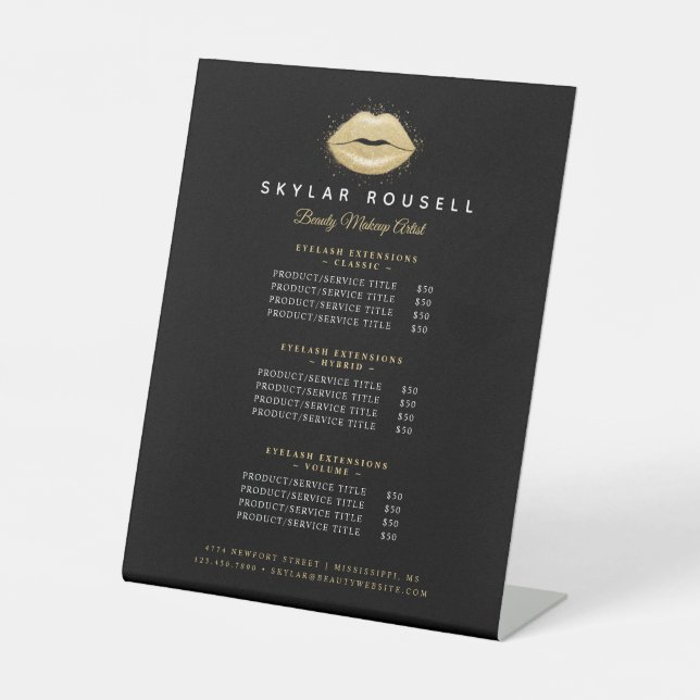 Black & Gold Beauty Lips Luxus Service Preise Sockelschild (Vorderseite)
