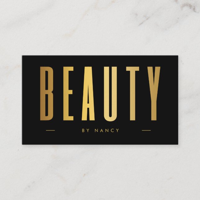 Black & Gold Beauty Salon Minimalistisch Visitenkarte (Vorderseite)