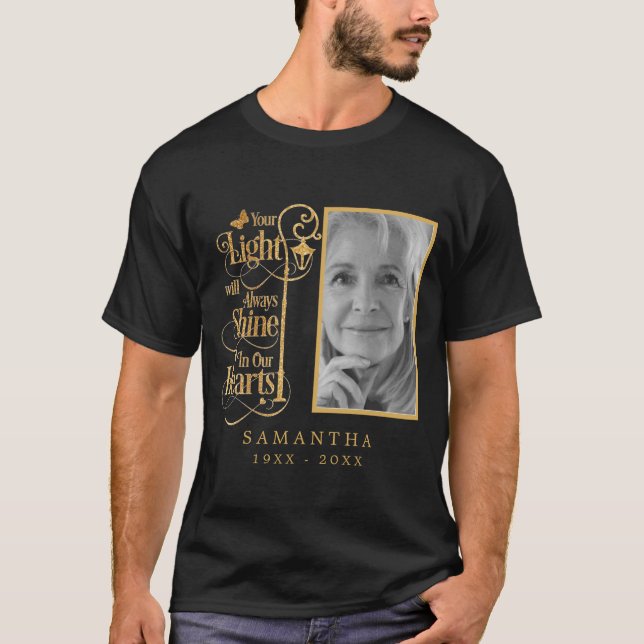 Black Gold Beerdigung Custom Foto Memorial T - Shi T-Shirt (Vorderseite)