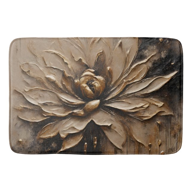 Black Gold Beige Brown Abstrakt Badematte (Vorderseite)
