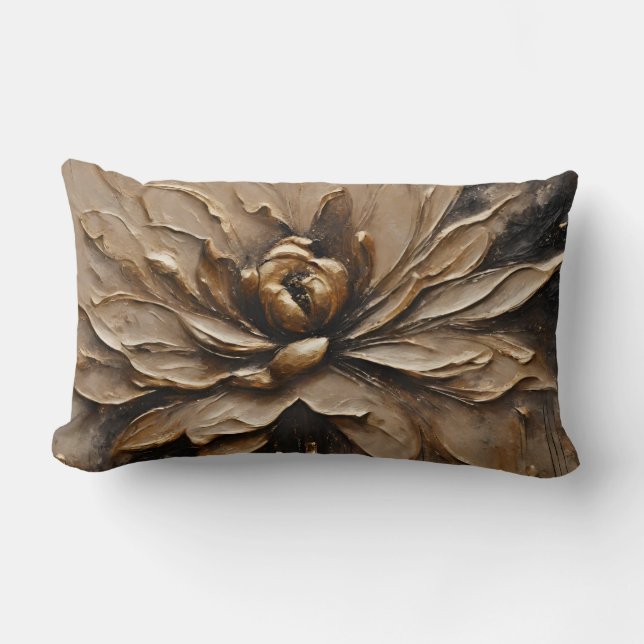 Black Gold Beige Brown Abstrakt Lendenkissen (Vorderseite)