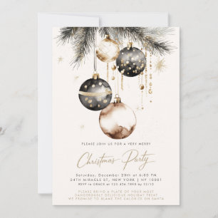 Black Gold Beige Ornamente Baubles Weihnachtsfest  Einladung