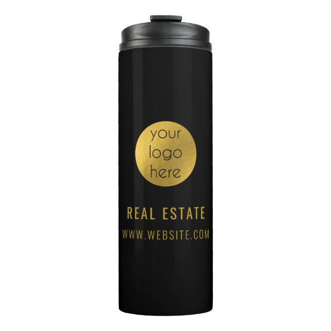 Black Gold Beruflich Real Anwesen Agent Business Thermosbecher (Vorderseite)