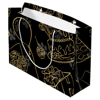 Black Gold Birthday Pattern Große Geschenktüte