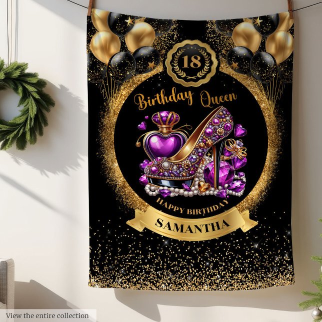 Black Gold Birthday Queen High Heels Lila Fleecedecke (Black Gold Birthday Queen High Heels Purple Fleece Blanket )