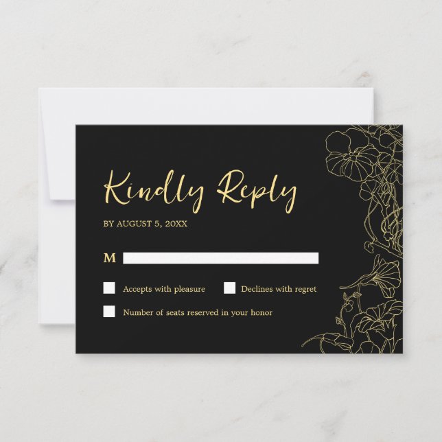 Black Gold Birthday RSVP Karte (Vorderseite)