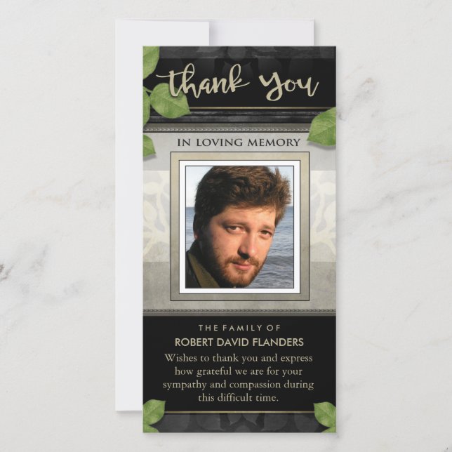 Black Gold Blätter Foto Custom Vielen Dank Karte (Vorderseite)