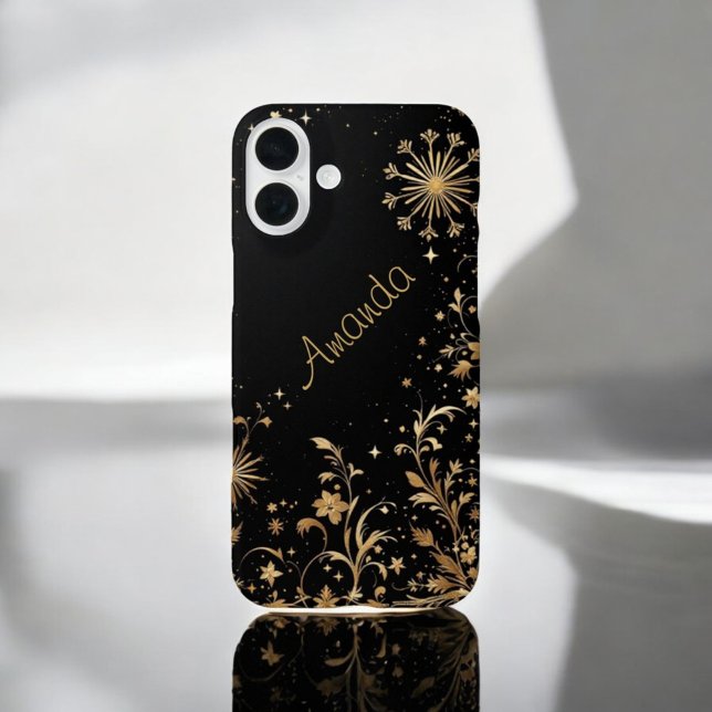 Black Gold Bloom iPhone 16 Plus Hülle (Von Creator hochgeladen)