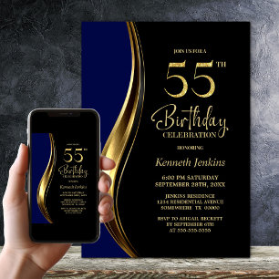 Black Gold Blue 55. Geburtstagsfeier Einladung