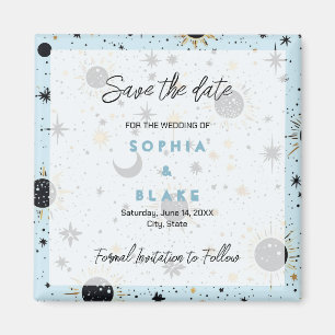 Black Gold Blue Celestial Wedding Save the Date Magnet