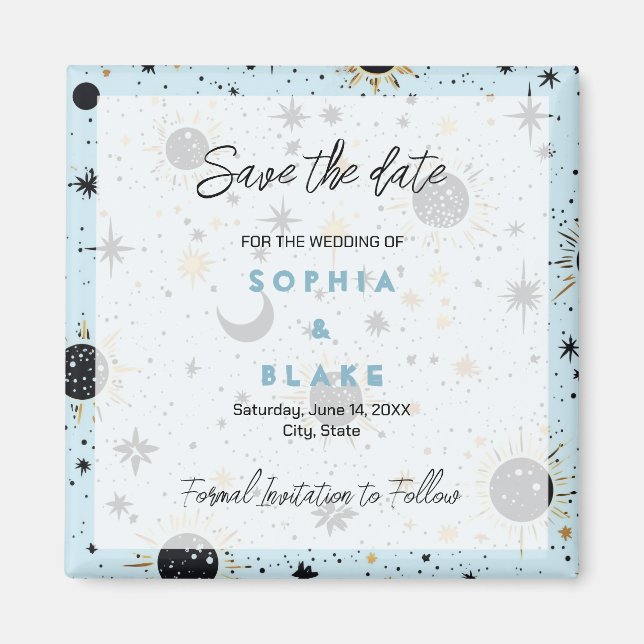 Black Gold Blue Celestial Wedding Save the Date Magnet (Vorne)