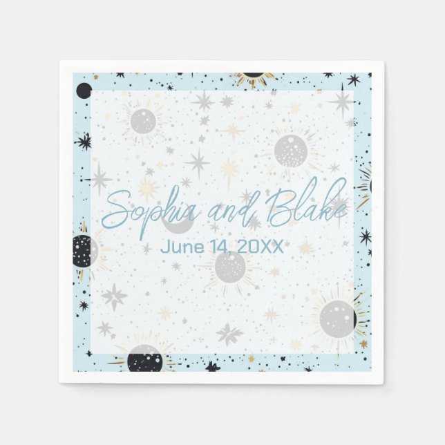 Black Gold Blue Celestial Wedding Serviette (Vorderseite)