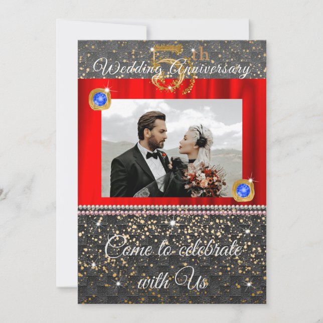 Black Gold & Blue Sapphire 5. Hochzeitstag Einladung (Vorderseite)