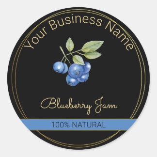 Black & Gold Blueberry Jam Product Label Runder Aufkleber