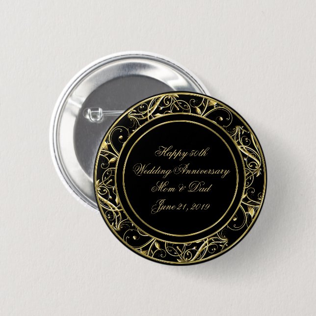 Black Gold Blüh 50. Hochzeitstag Button (Vorne & Hinten)