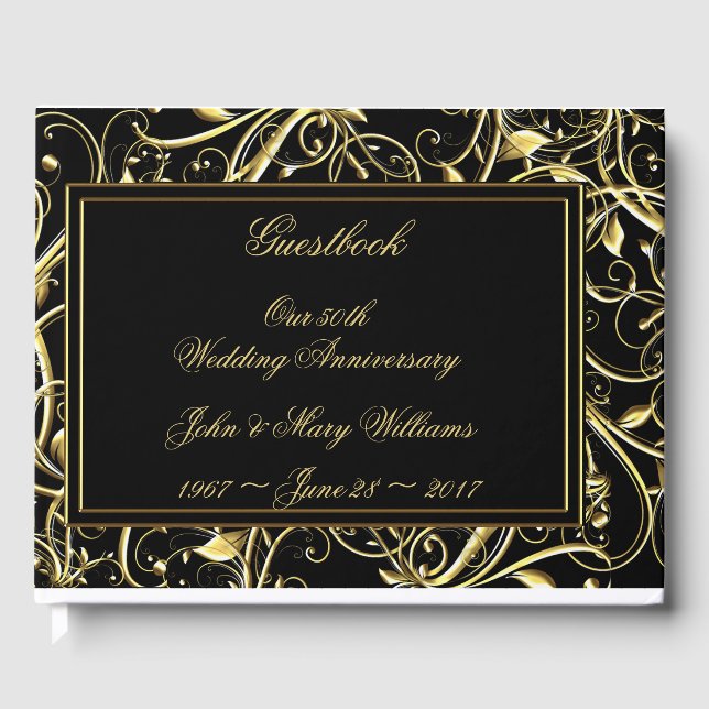 Black Gold Blüh 50. Hochzeitstag Gästebuch (Vorderseite)