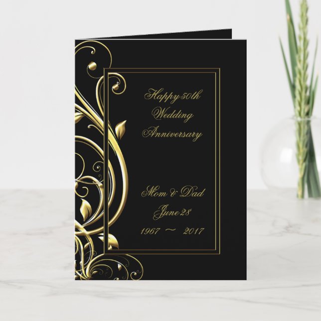 Black Gold Blüh 50. Hochzeitstag Karte (Vorderseite)