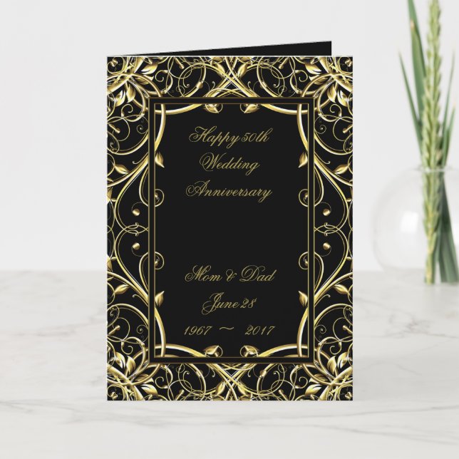 Black Gold Blüh 50. Hochzeitstag Karte (Vorderseite)