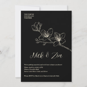 Black Gold Blume Minimal White Wedding Einladung