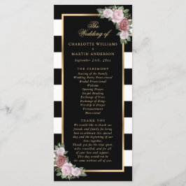 Black Gold Blush Pink Floral Wedding Programm