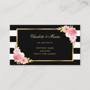 Black Gold Blush Pink Floral Wedding Registry Begleitkarte