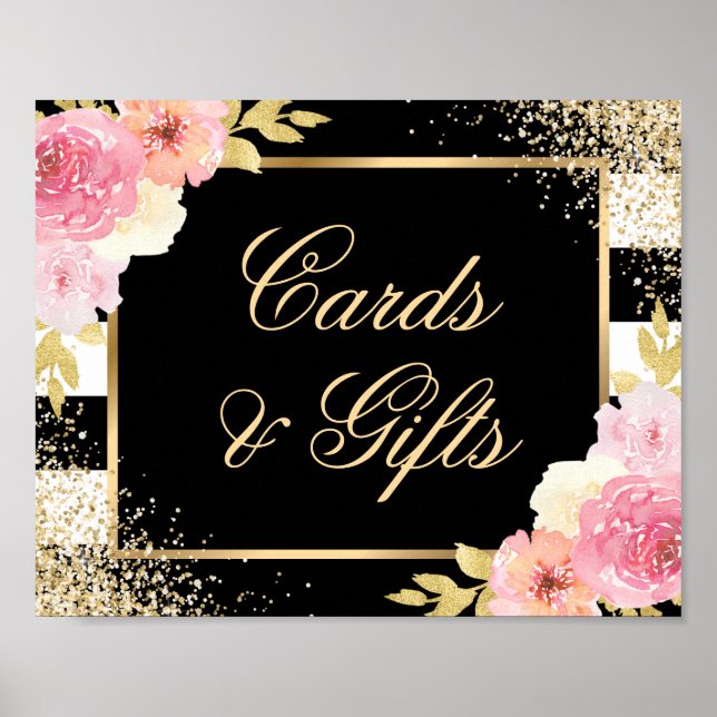 Black Gold Blush Pink Hochzeitskarten und Geschenk Poster (Vorne)