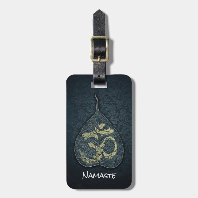Black & Gold Bodhi Leaf OM Symbol YOGA Instructor Gepäckanhänger (Vorderseite vertikal)